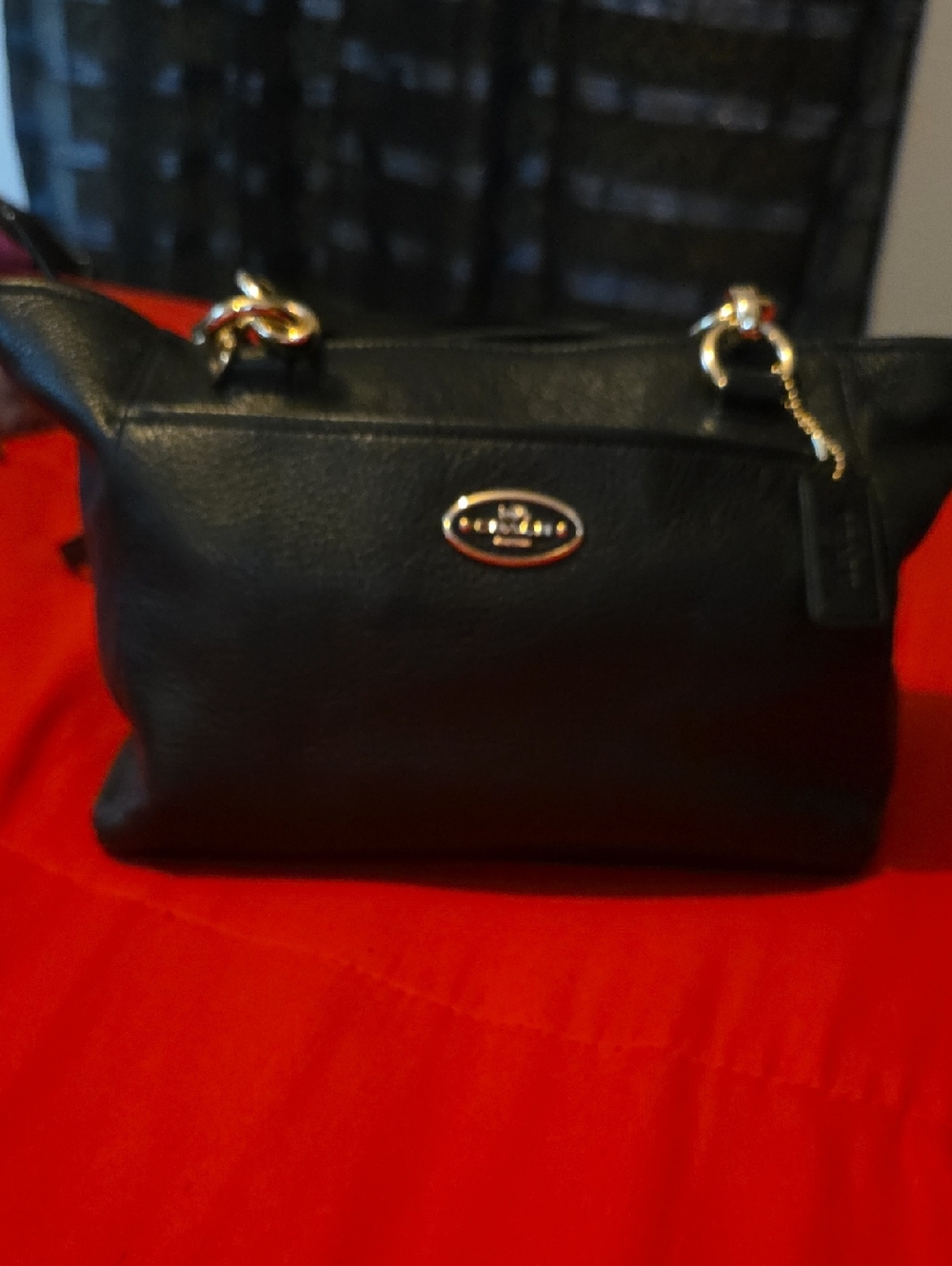 Coach Black Leather Shoulder Bag with Gold Hardware